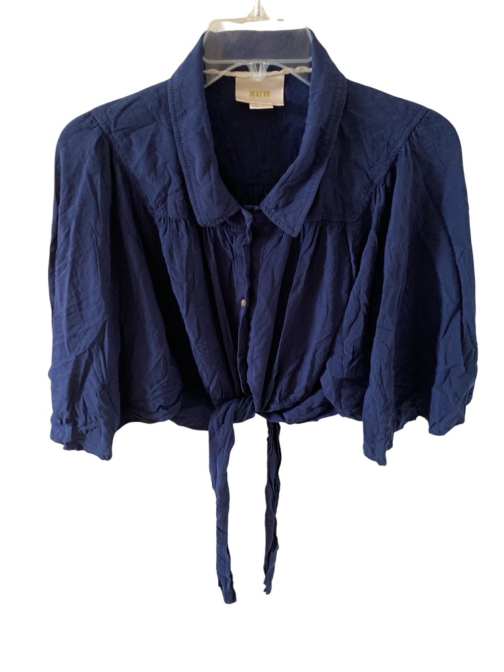 Anthropologie Maeve Milly Navy Tie Waist Flared Sleeve Crop Top 14